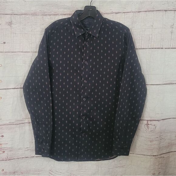 Ted Baker Monico Diamond Patteron Button Up Shirt Size Small - Picture 1 of 5